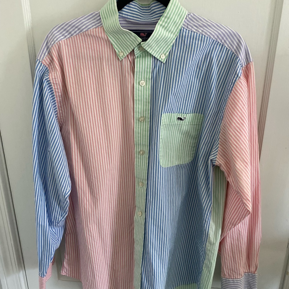 Vineyard Vines Striped Color Block (Multi-Color) Tucker Shirt (Large, L)
